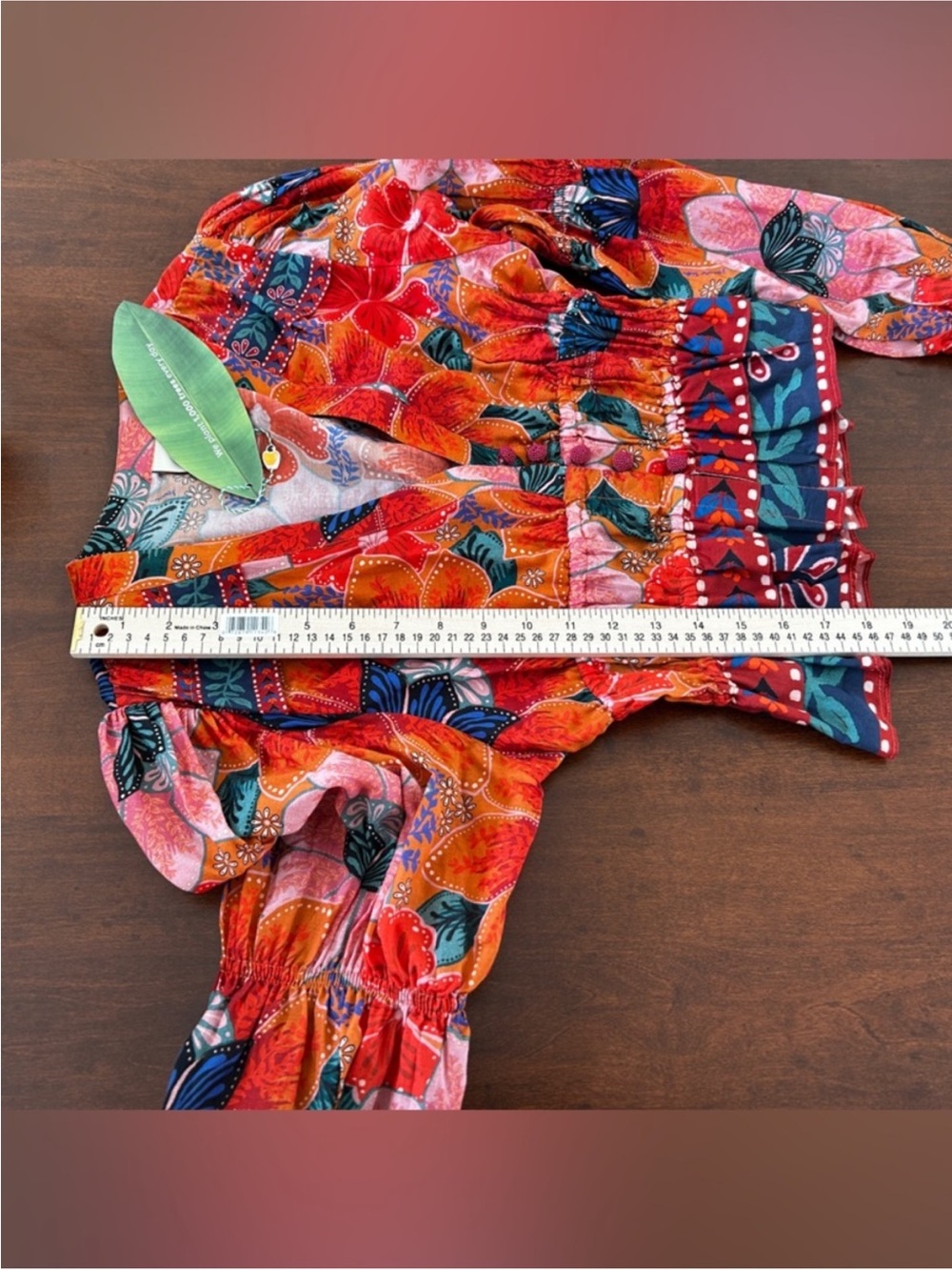 Farm Rio Vibrant Orange Floral V-Neck Peplum Blouse - Picture 2 of 4